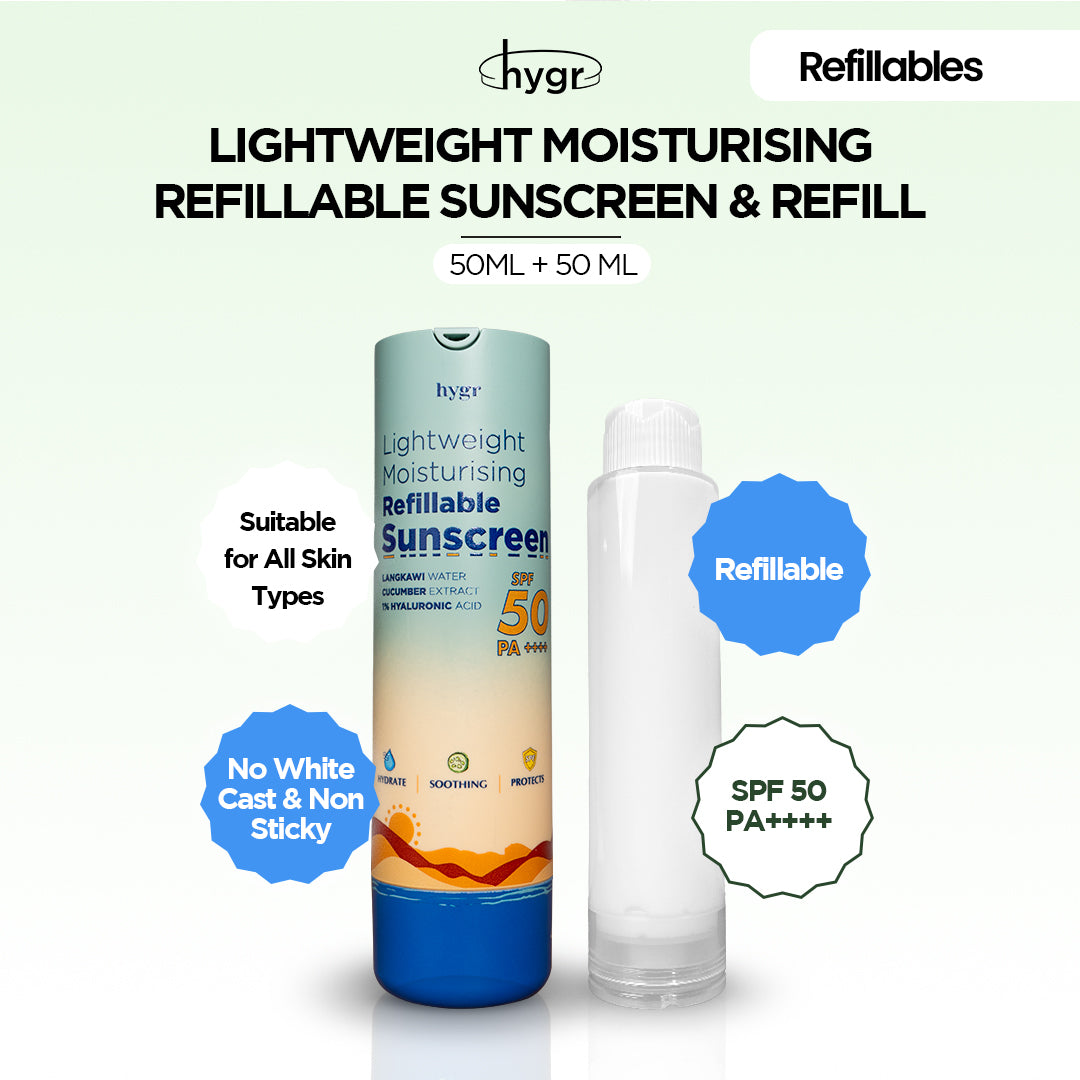 Lightweight Moisturising Refillable Sunscreen + 1% Hyaluronic Acid (No White Cast)