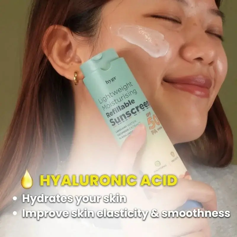 Lightweight Moisturising Refillable Sunscreen + 1% Hyaluronic Acid (No White Cast)