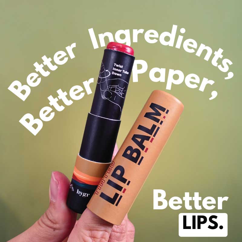 Hygr Natural Tinted Lip Balm in Papertube Packaging + 2% Hyaluronic Acid