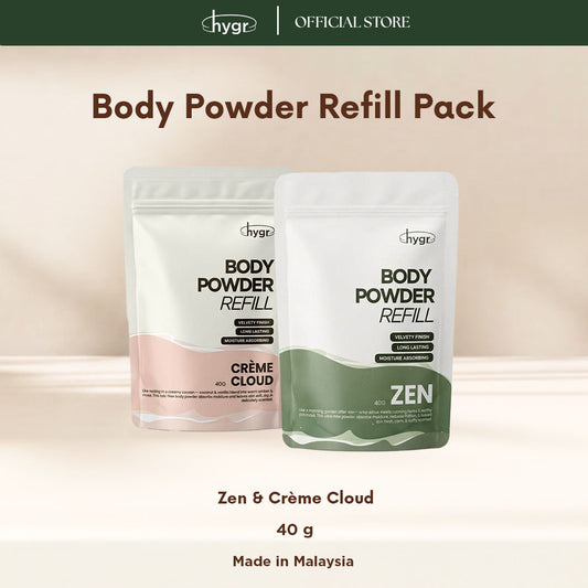 HYGR Scented Body Powder (10g) | Talc-Free Moisture Absorbing Cooling Powder | Long-Lasting Freshness & Dampness Care
