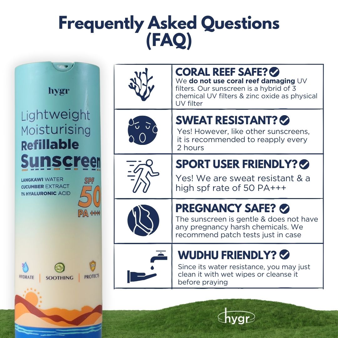 Lightweight Moisturising Refillable Sunscreen + 1% Hyaluronic Acid (No White Cast)