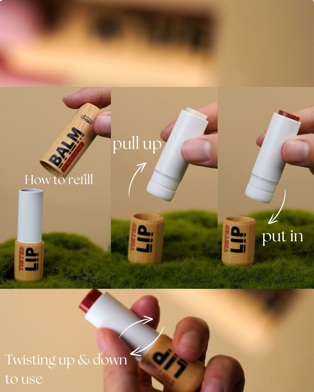 Bamboo Refillable Natural Tinted Lip Balm + 2 % Hyaluronic Acid
