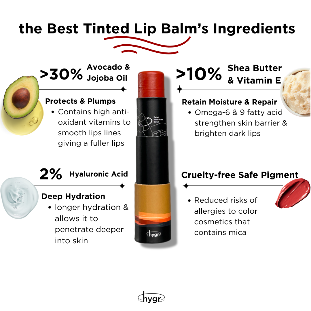 Hygr Natural Tinted Lip Balm in Papertube Packaging + 2% Hyaluronic Acid