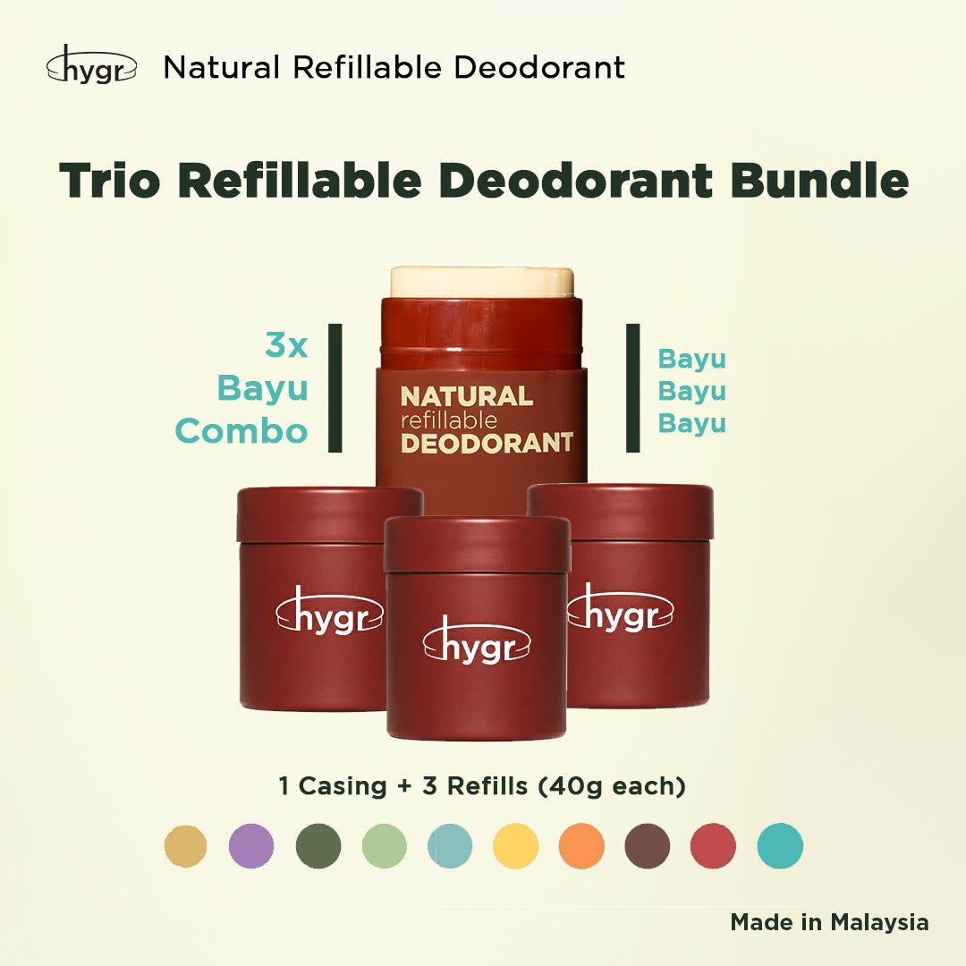 HYGR Natural Refillable Deodorant Refill Bundle [1 Case + 3 Refills]