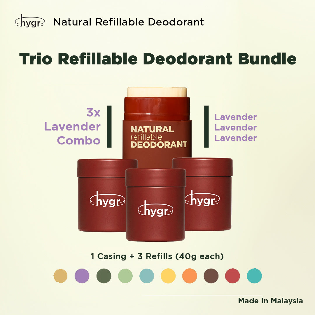 HYGR Natural Refillable Deodorant Refill Bundle [1 Case + 3 Refills]