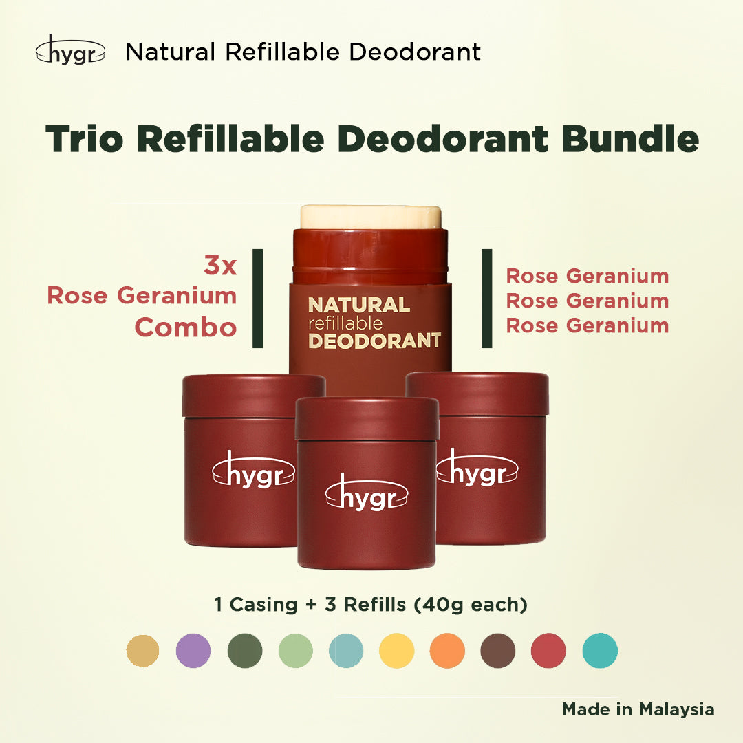 HYGR Natural Refillable Deodorant Refill Bundle [1 Case + 3 Refills]