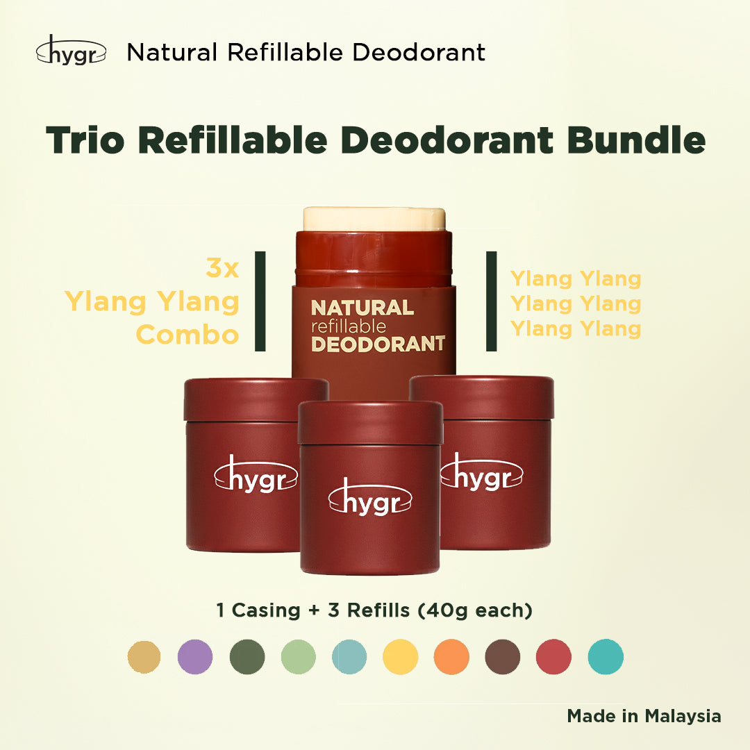 HYGR Natural Refillable Deodorant Refill Bundle [1 Case + 3 Refills]