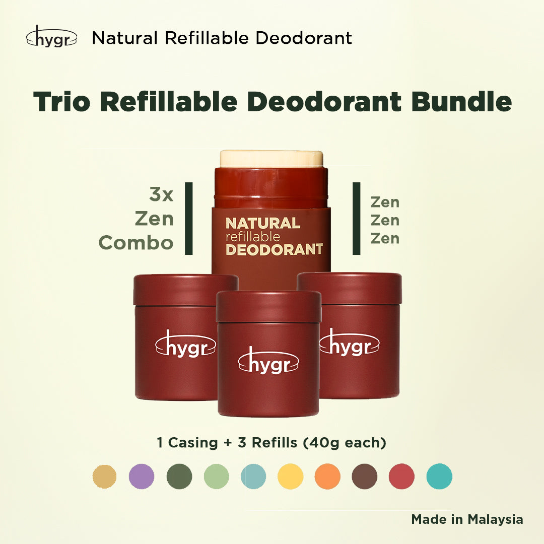 HYGR Natural Refillable Deodorant Refill Bundle [1 Case + 3 Refills]