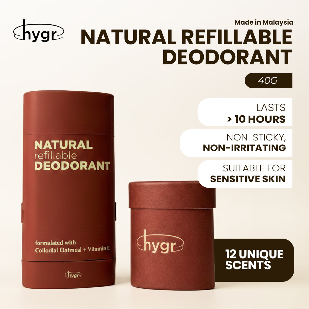HYGR Smell Be Gone Natural Refillable Deodorant [1 Refill + 1 Case]