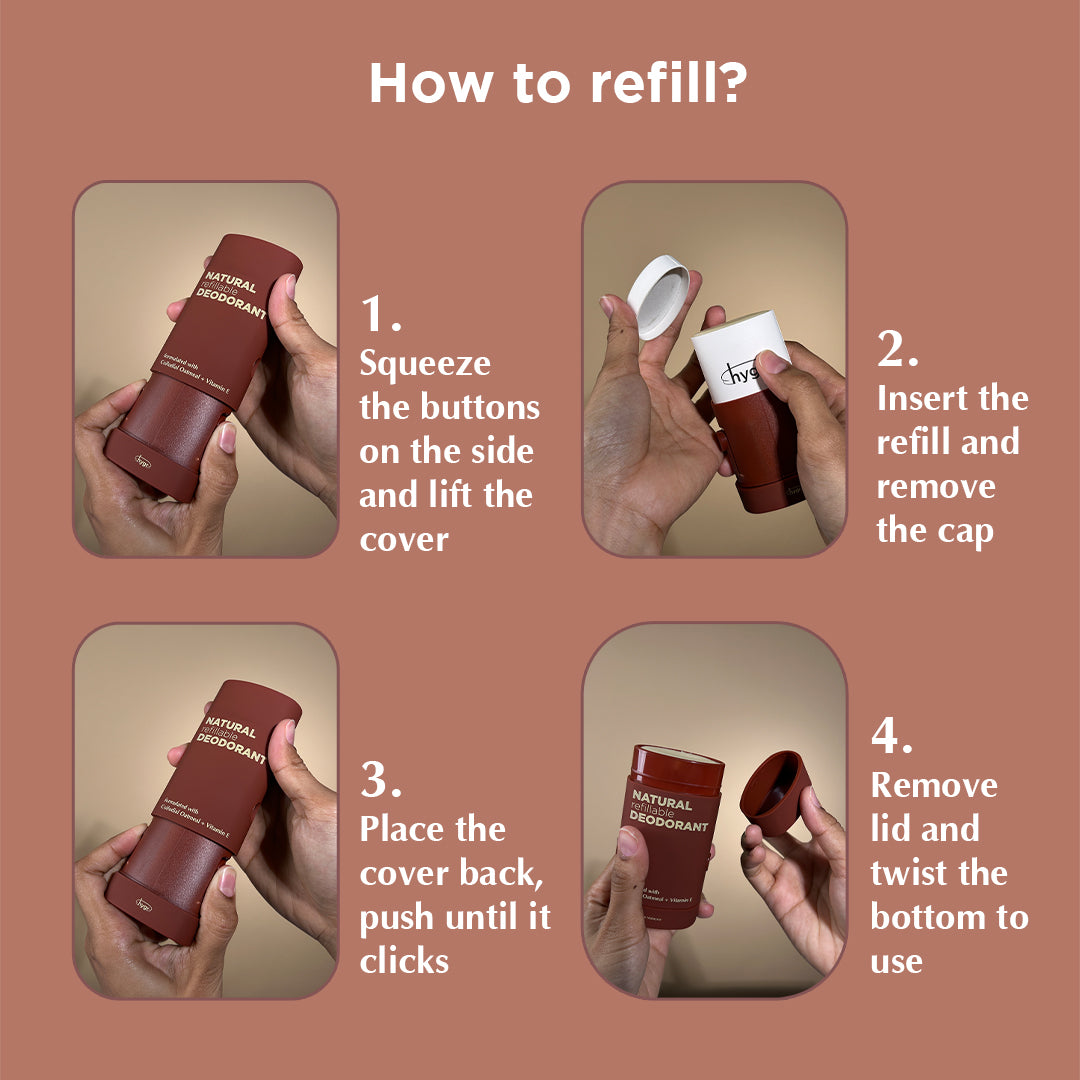 HYGR Natural Refillable Deodorant Refill Bundle [1 Case + 3 Refills]