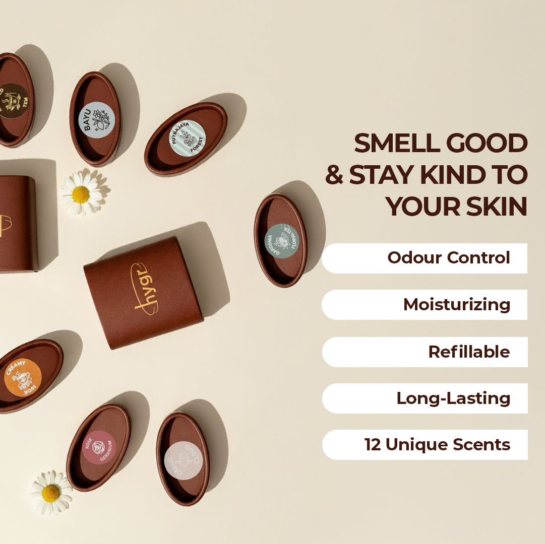 HYGR Smell Be Gone Natural Refillable Deodorant [1 Refill + 1 Case]