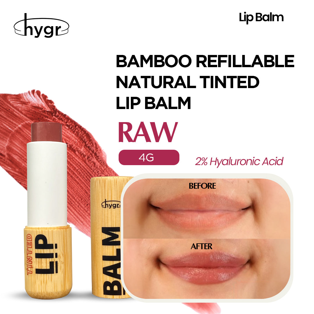 Bamboo Refillable Natural Tinted Lip Balm + 2 % Hyaluronic Acid
