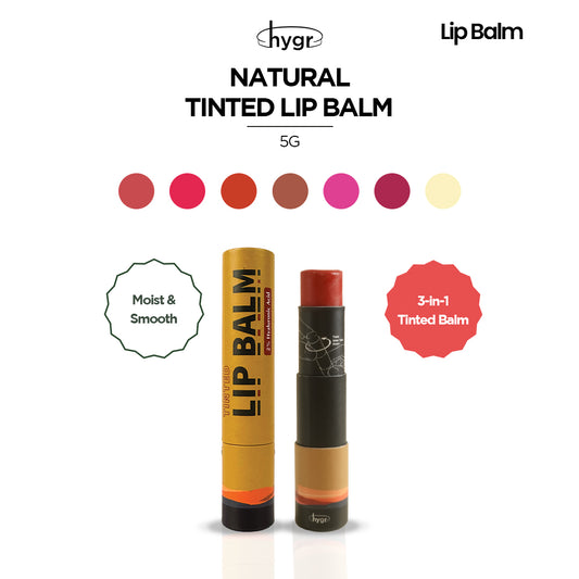 Hygr Natural Tinted Lip Balm in Papertube Packaging + 2% Hyaluronic Acid
