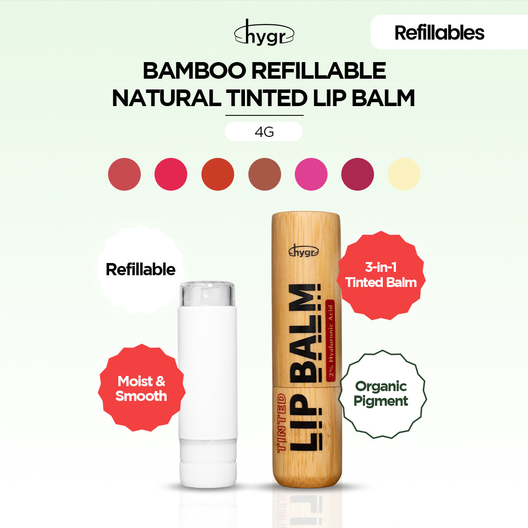 Bamboo Refillable Natural Tinted Lip Balm + 2 % Hyaluronic Acid