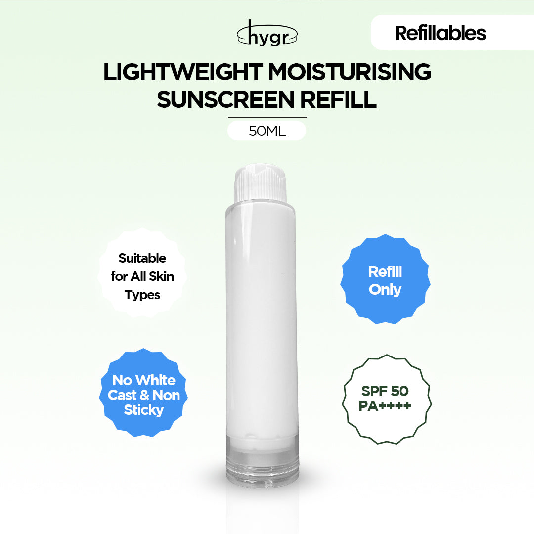 Lightweight Moisturising Refillable Sunscreen + 1% Hyaluronic Acid (No White Cast)