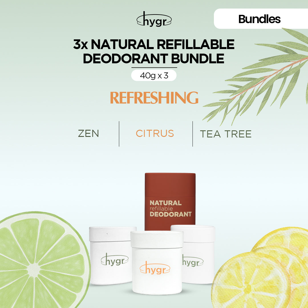 HYGR Natural Refillable Deodorant Refill Bundle [1 Case + 3 Refills]
