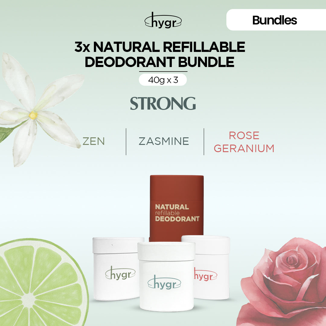 HYGR Natural Refillable Deodorant Refill Bundle [1 Case + 3 Refills]
