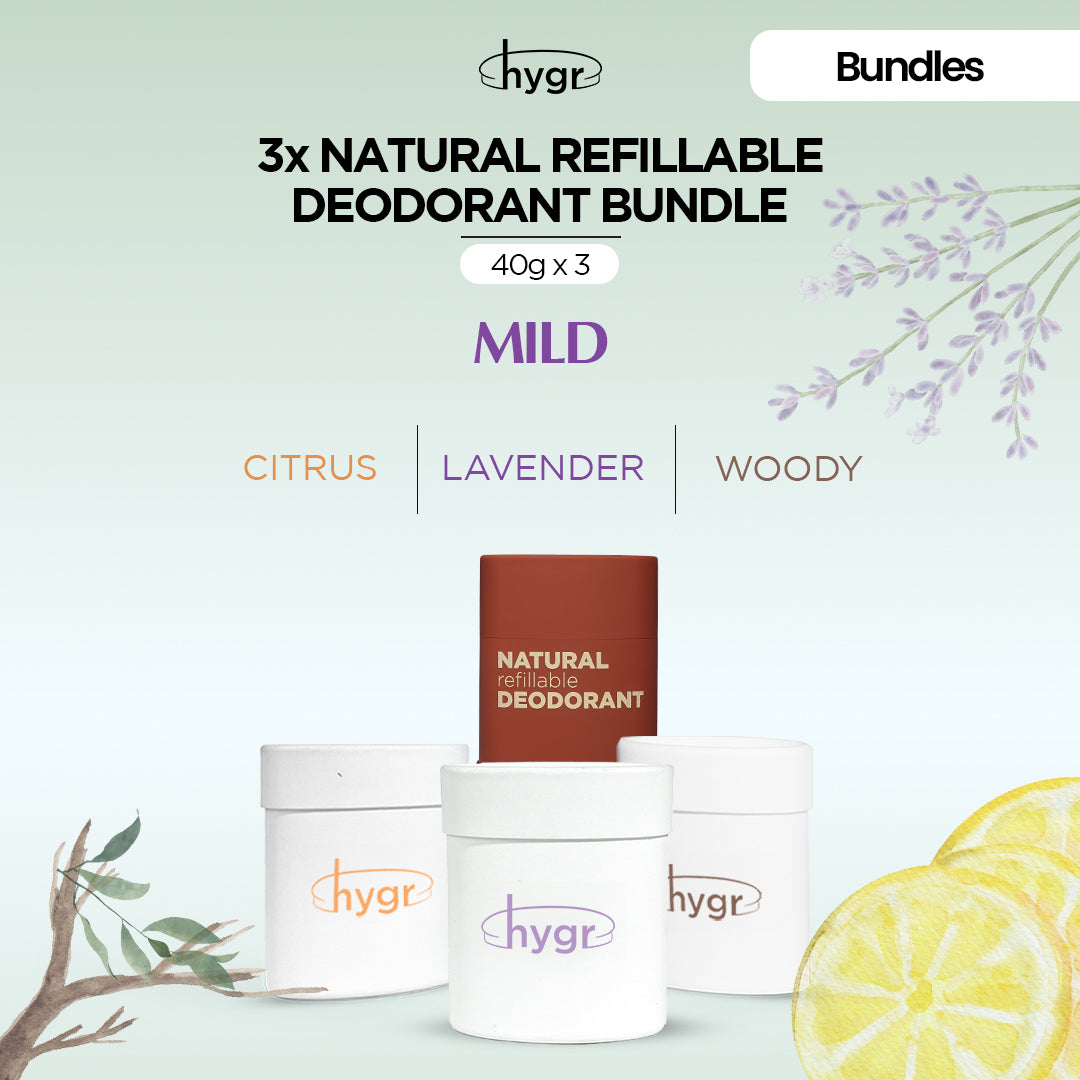 HYGR Natural Refillable Deodorant Refill Bundle [1 Case + 3 Refills]