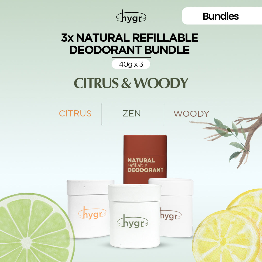 HYGR Natural Refillable Deodorant Refill Bundle [1 Case + 3 Refills]