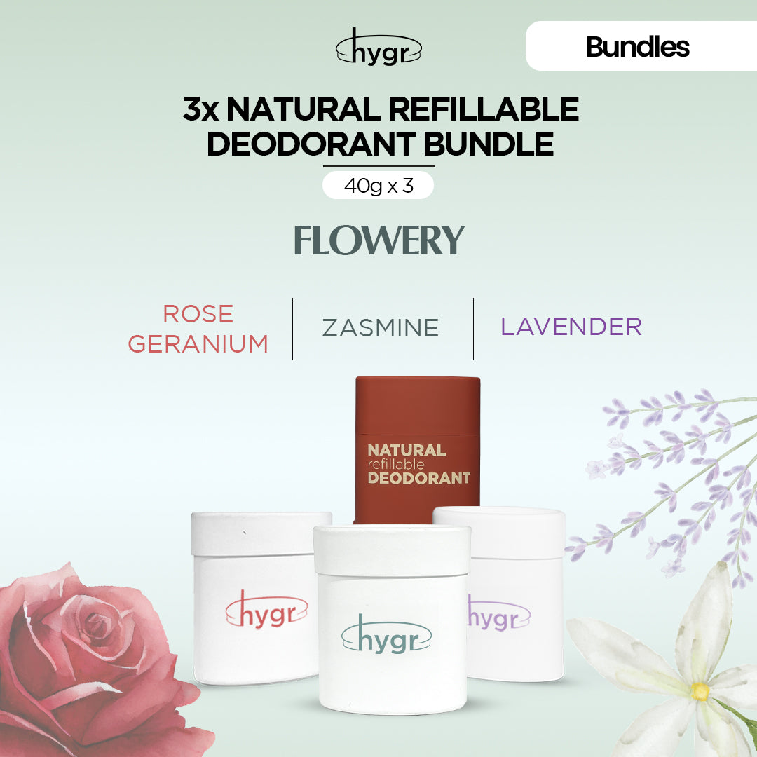 HYGR Natural Refillable Deodorant Refill Bundle [1 Case + 3 Refills]