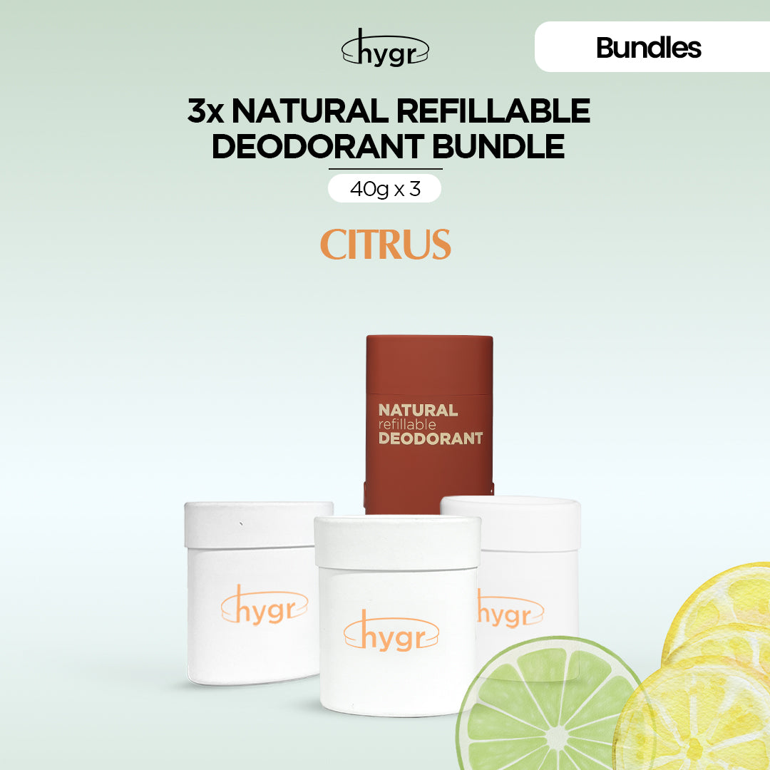 HYGR Natural Refillable Deodorant Refill Bundle [1 Case + 3 Refills]