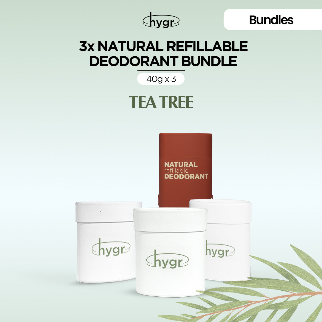 HYGR Natural Refillable Deodorant Refill Bundle [1 Case + 3 Refills]