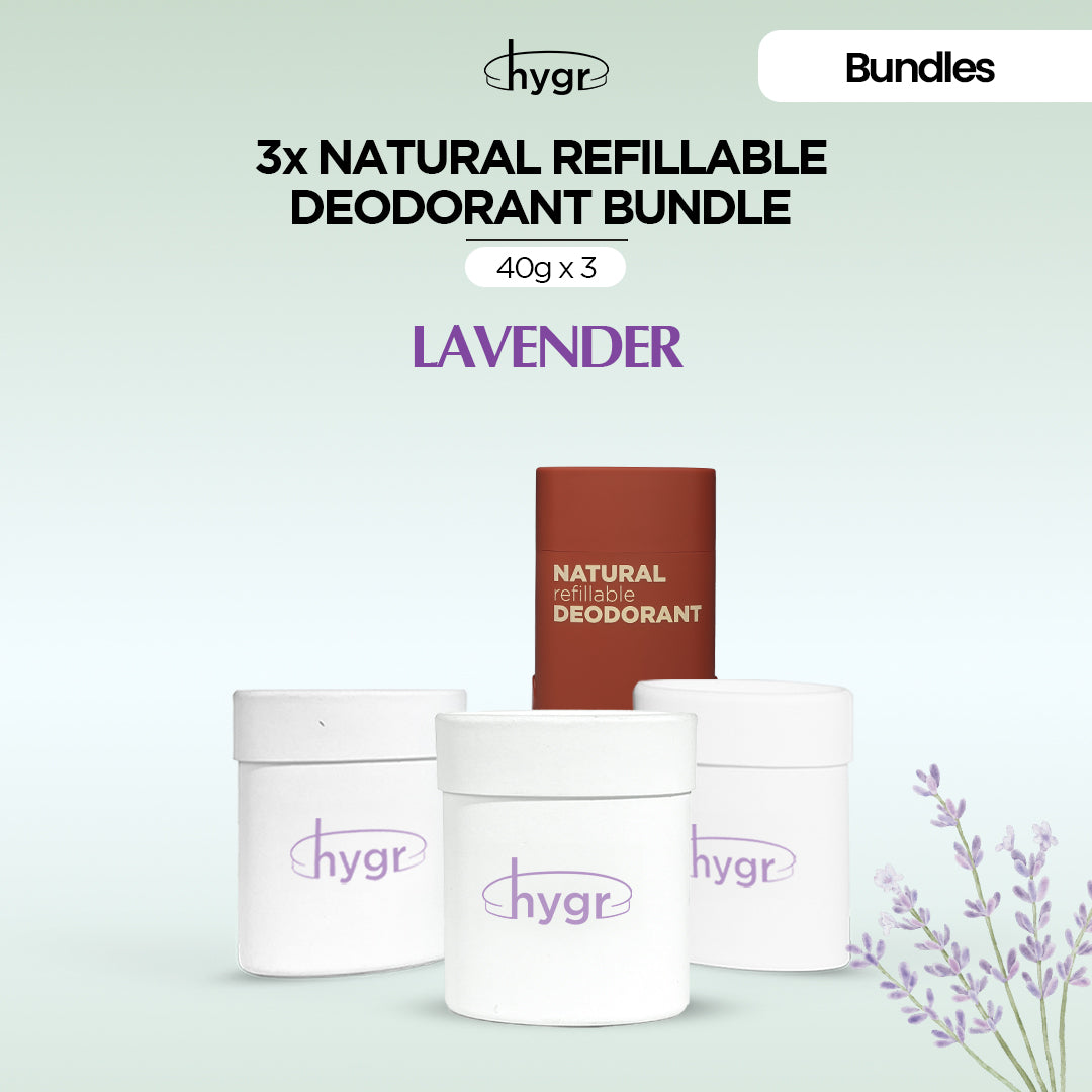 HYGR Natural Refillable Deodorant Refill Bundle [1 Case + 3 Refills]