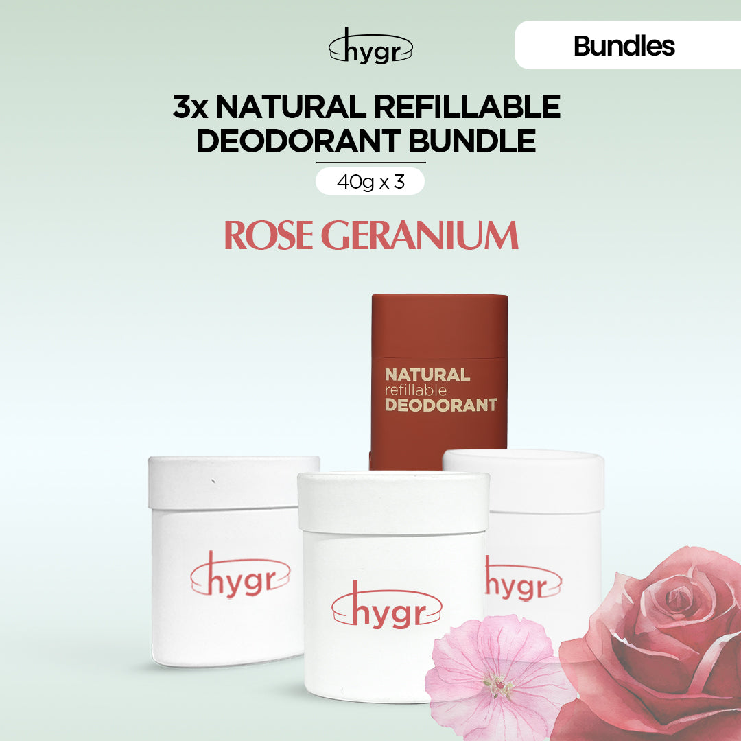 HYGR Natural Refillable Deodorant Refill Bundle [1 Case + 3 Refills]