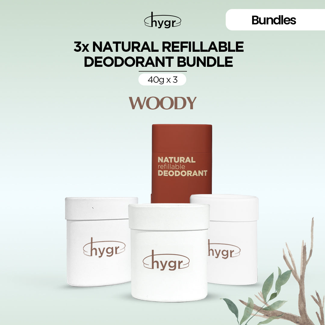 HYGR Natural Refillable Deodorant Refill Bundle [1 Case + 3 Refills]