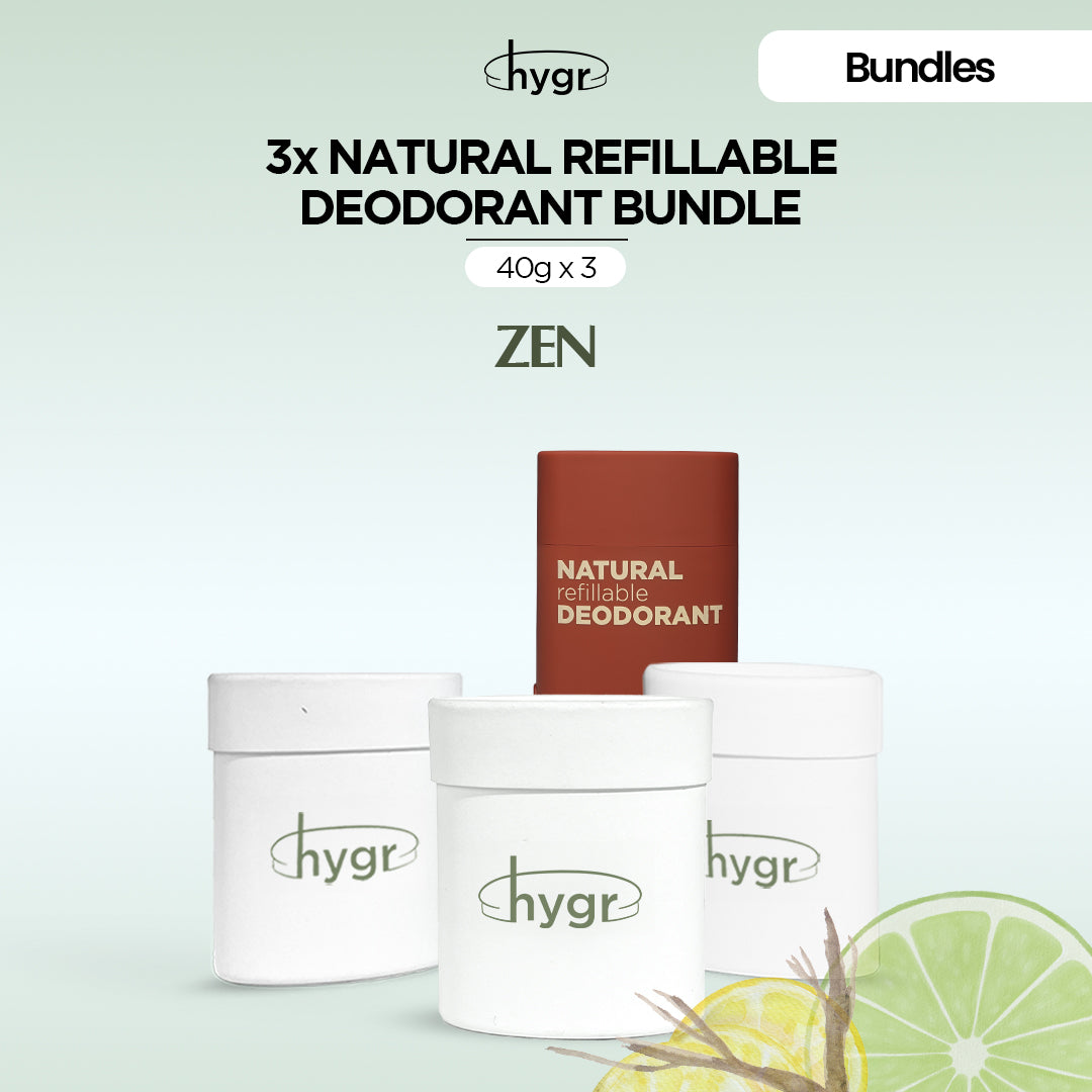 HYGR Natural Refillable Deodorant Refill Bundle [1 Case + 3 Refills]