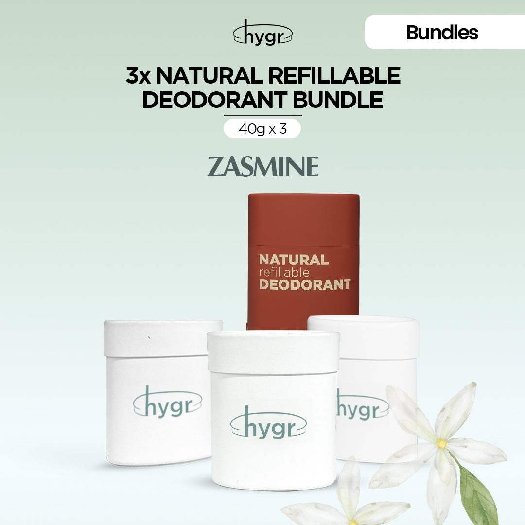 HYGR Natural Refillable Deodorant Refill Bundle [1 Case + 3 Refills]