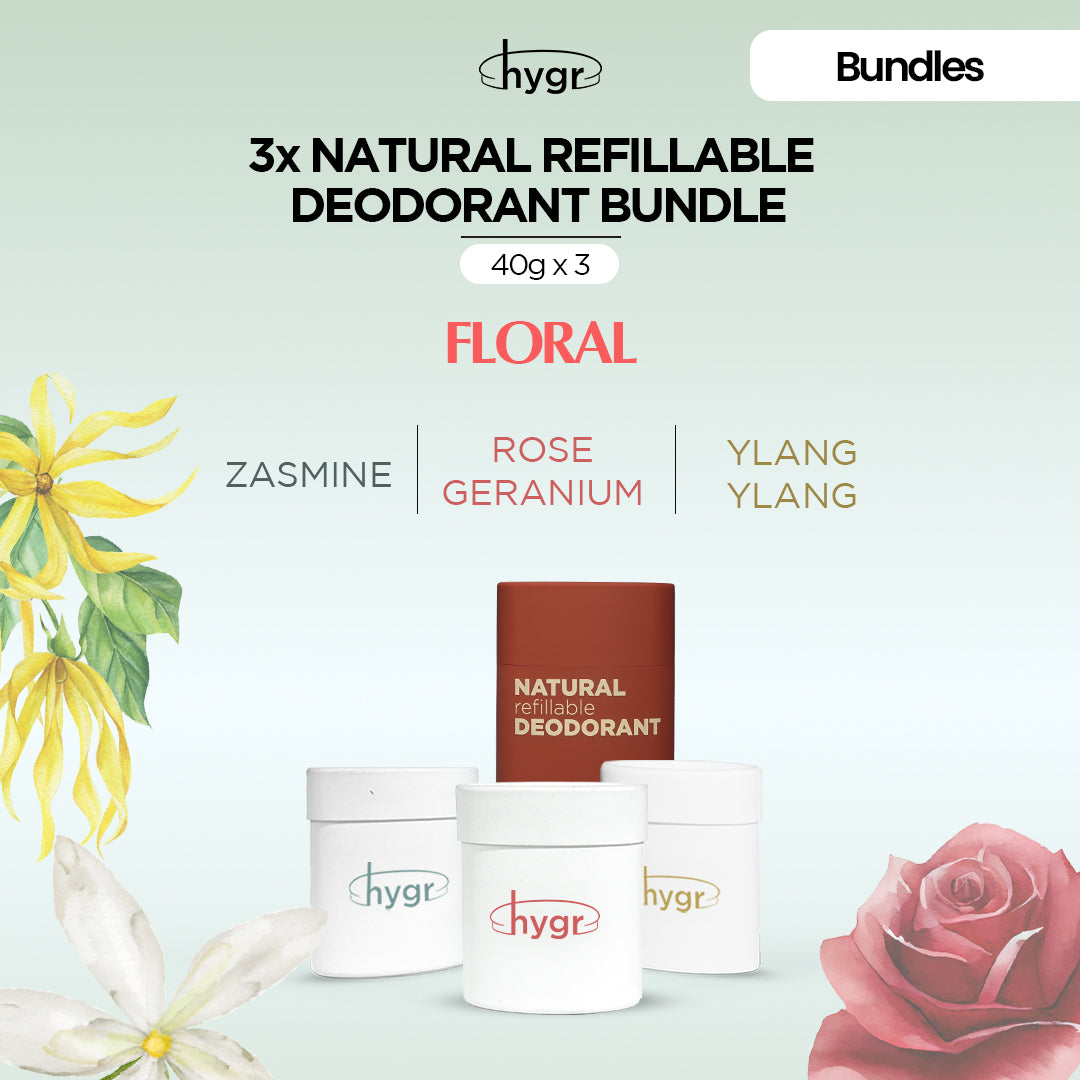 HYGR Natural Refillable Deodorant Refill Bundle [1 Case + 3 Refills]