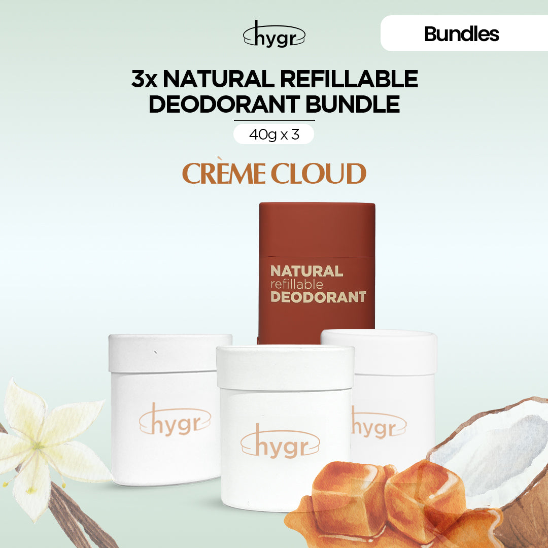HYGR Natural Refillable Deodorant Refill Bundle [1 Case + 3 Refills]