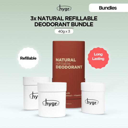 HYGR Natural Refillable Deodorant Refill Bundle [1 Case + 3 Refills]