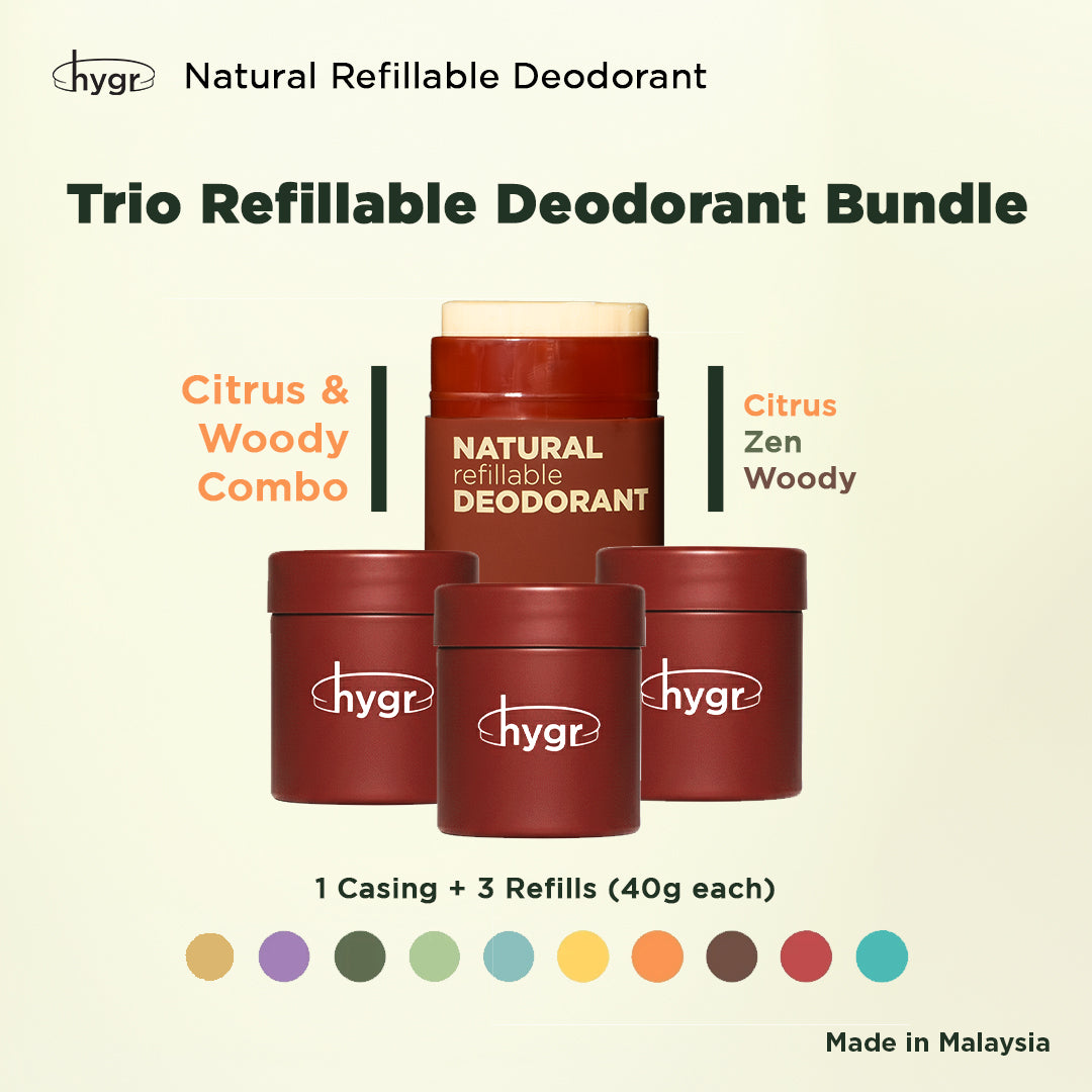 HYGR Natural Refillable Deodorant Refill Bundle [1 Case + 3 Refills]