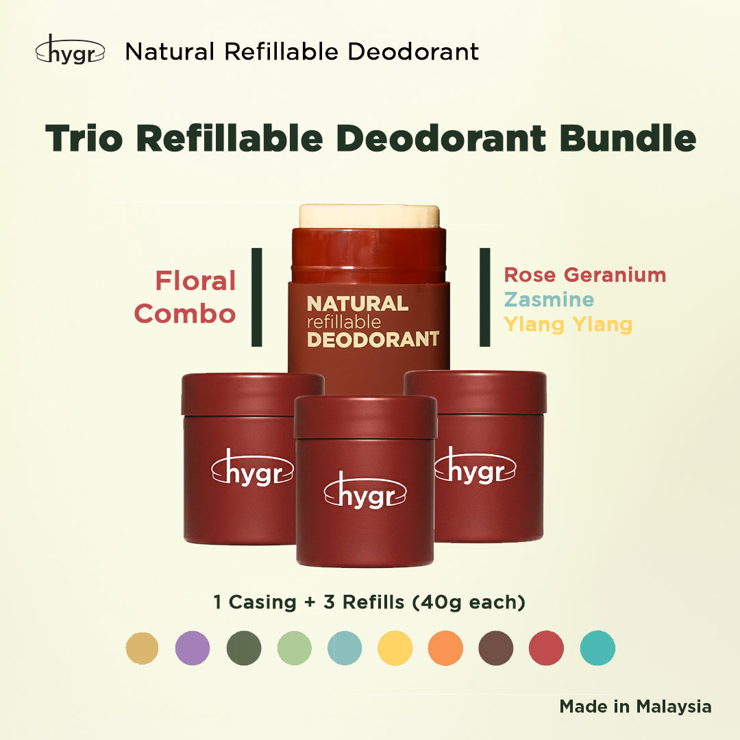 HYGR Natural Refillable Deodorant Refill Bundle [1 Case + 3 Refills]