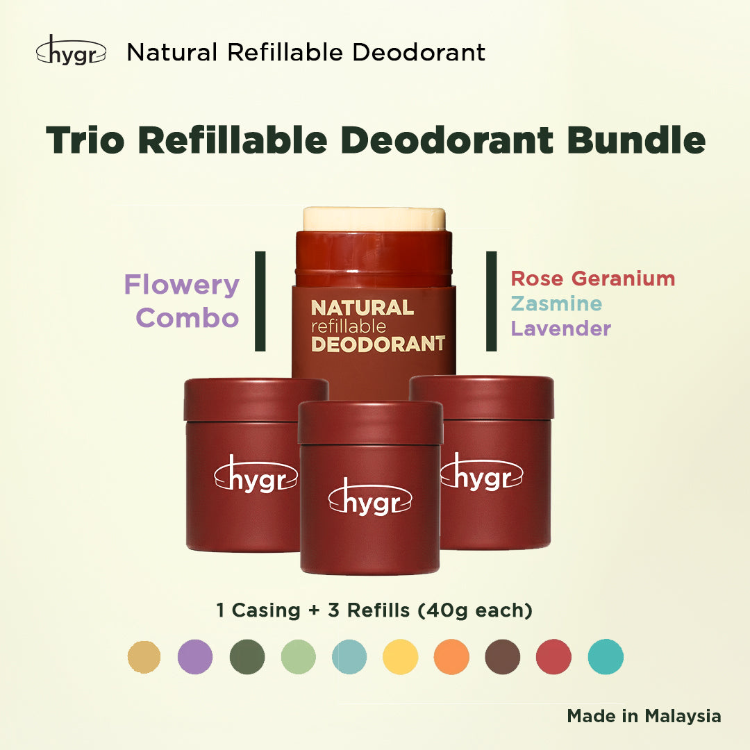 HYGR Natural Refillable Deodorant Refill Bundle [1 Case + 3 Refills]