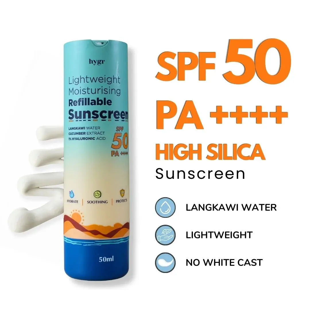 Lightweight Moisturising Refillable Sunscreen + 1% Hyaluronic Acid (No White Cast)
