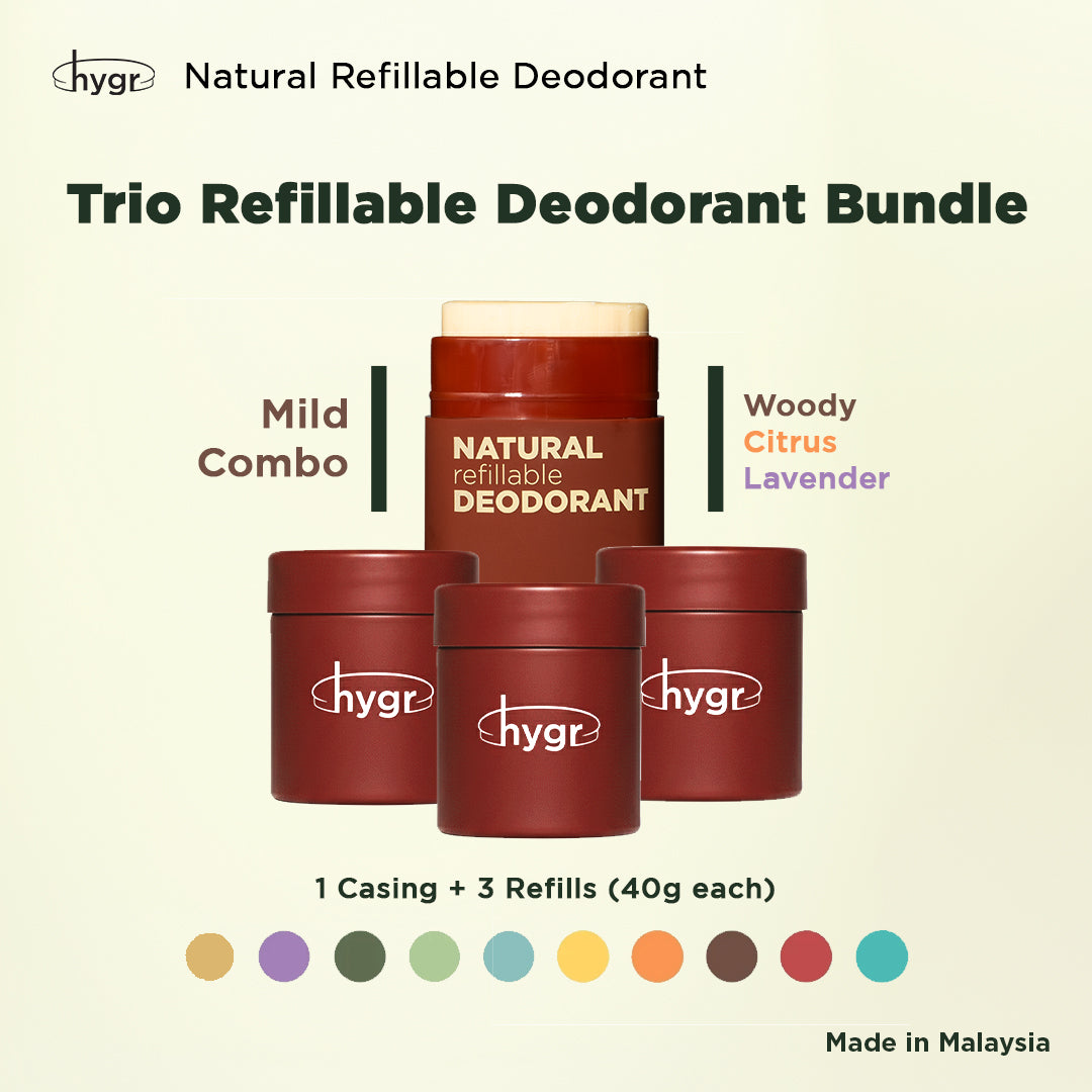 HYGR Natural Refillable Deodorant Refill Bundle [1 Case + 3 Refills]