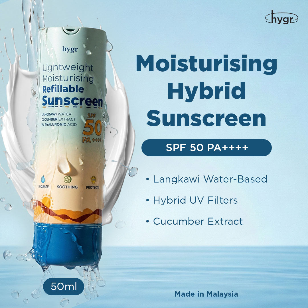 Lightweight Moisturising Refillable Sunscreen + 1% Hyaluronic Acid (No White Cast)