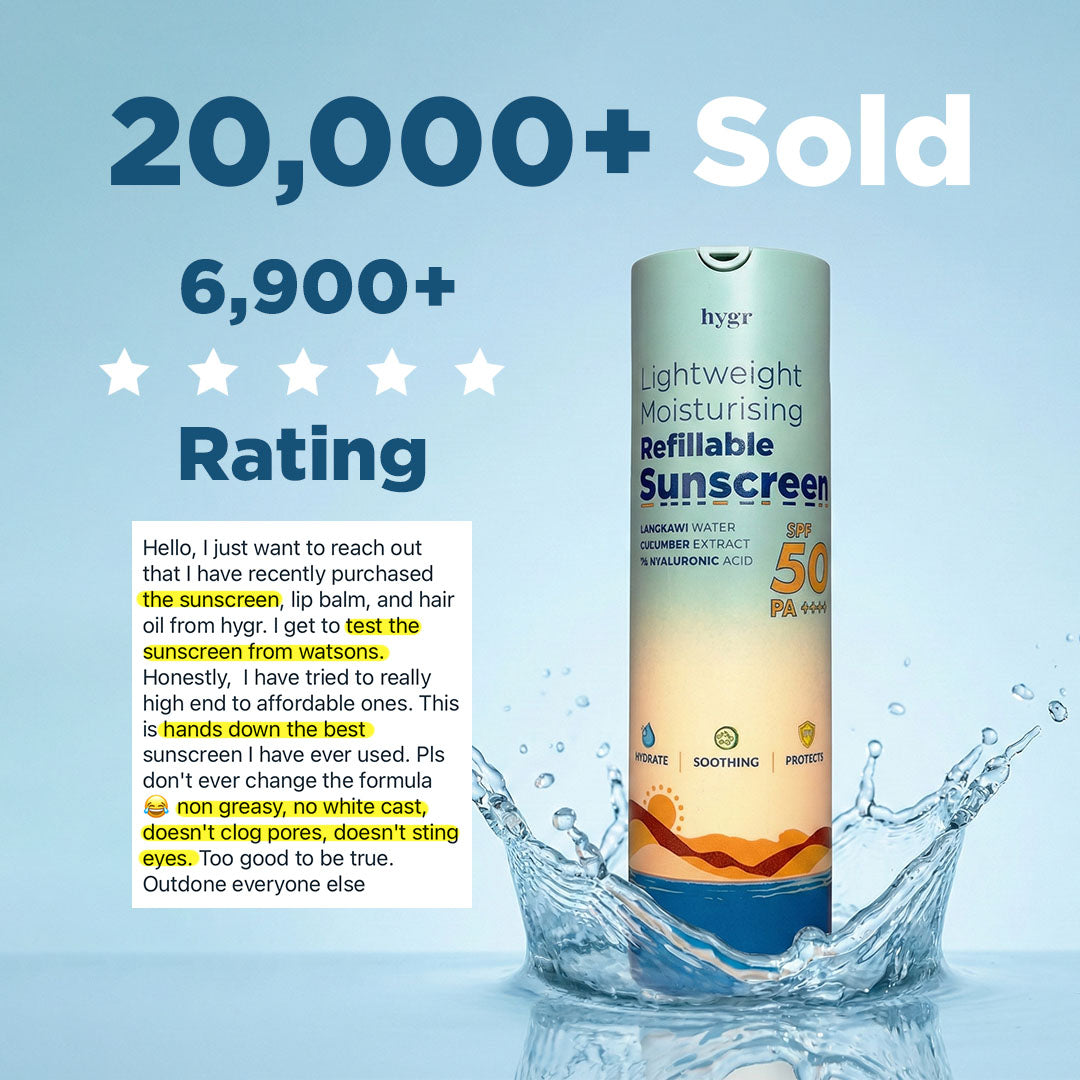 Lightweight Moisturising Refillable Sunscreen + 1% Hyaluronic Acid (No White Cast)