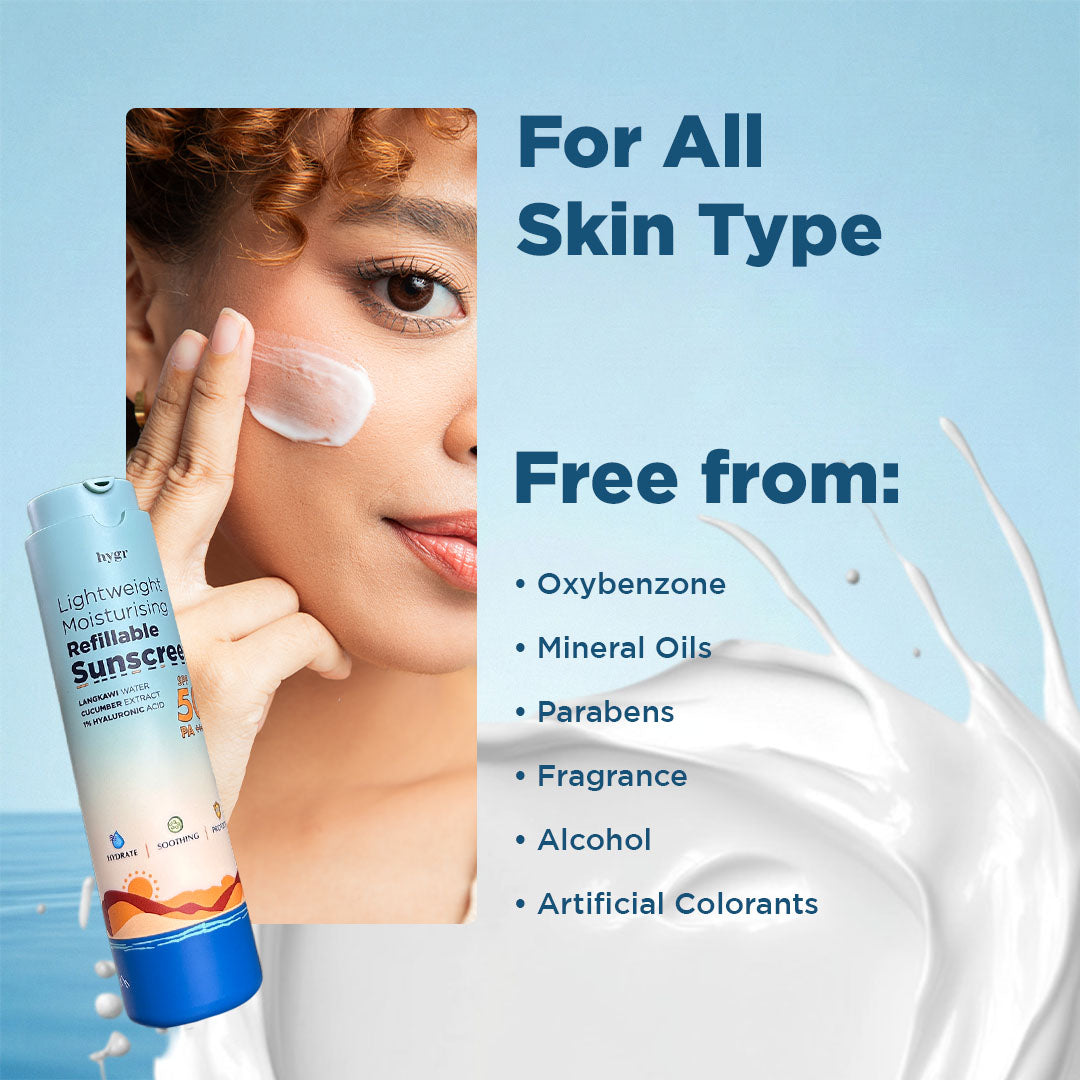 Lightweight Moisturising Refillable Sunscreen + 1% Hyaluronic Acid (No White Cast)