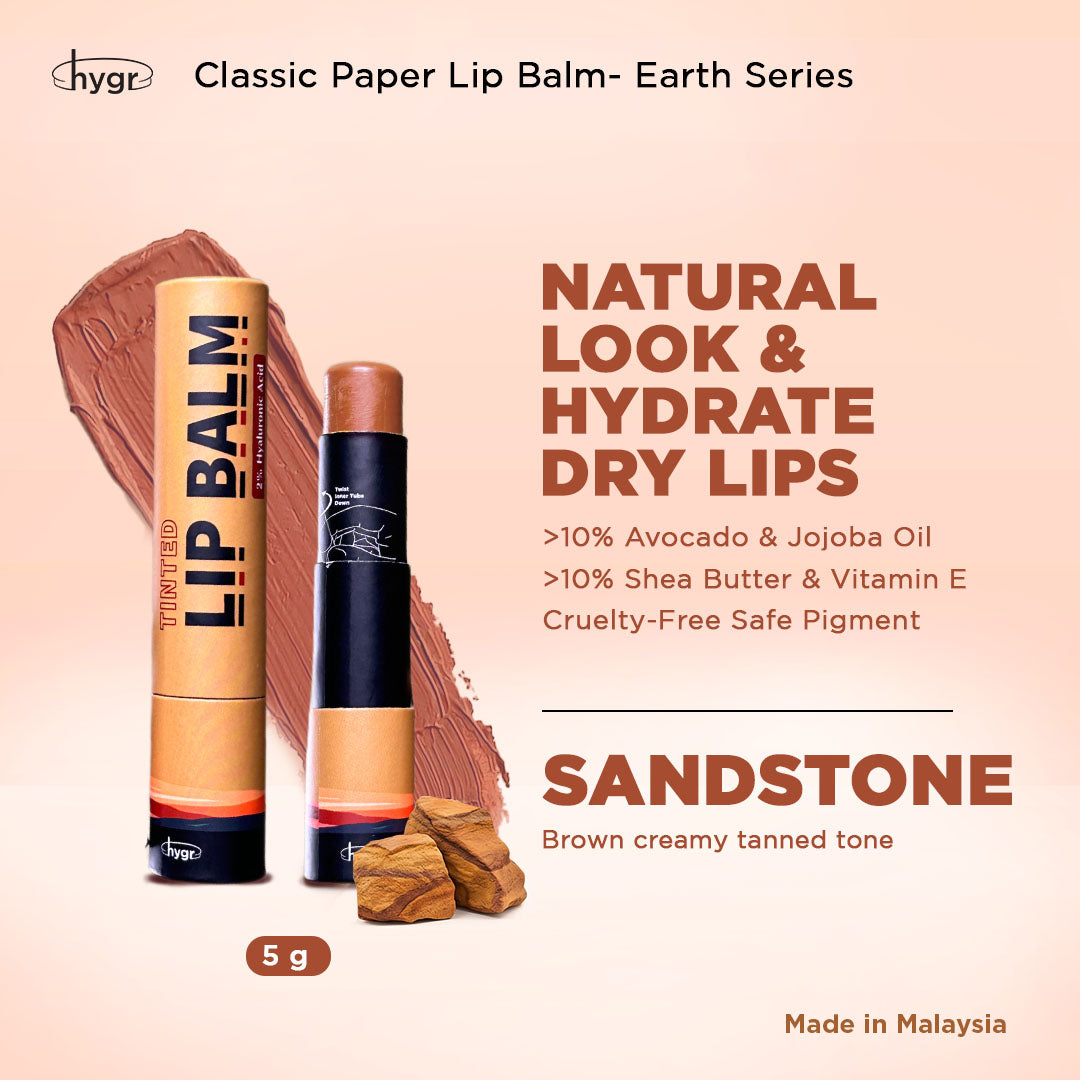 HYGR Natural Paper Tinted Lip Balm Hyaluronic Acid 5g - Earth Series