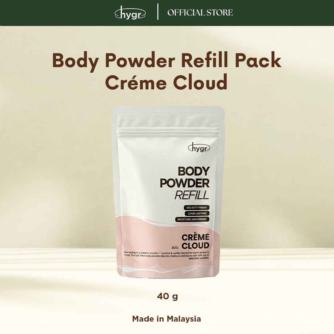 HYGR Scented Body Powder (10g) | Talc-Free Moisture Absorbing Cooling Powder | Long-Lasting Freshness & Dampness Care