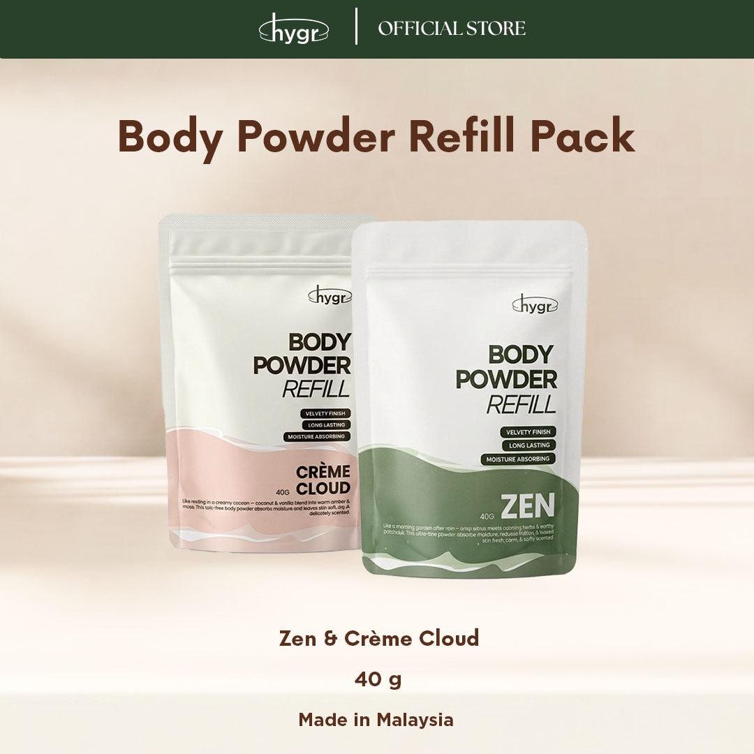 HYGR Scented Body Powder (10g) | Talc-Free Moisture Absorbing Cooling Powder | Long-Lasting Freshness & Dampness Care