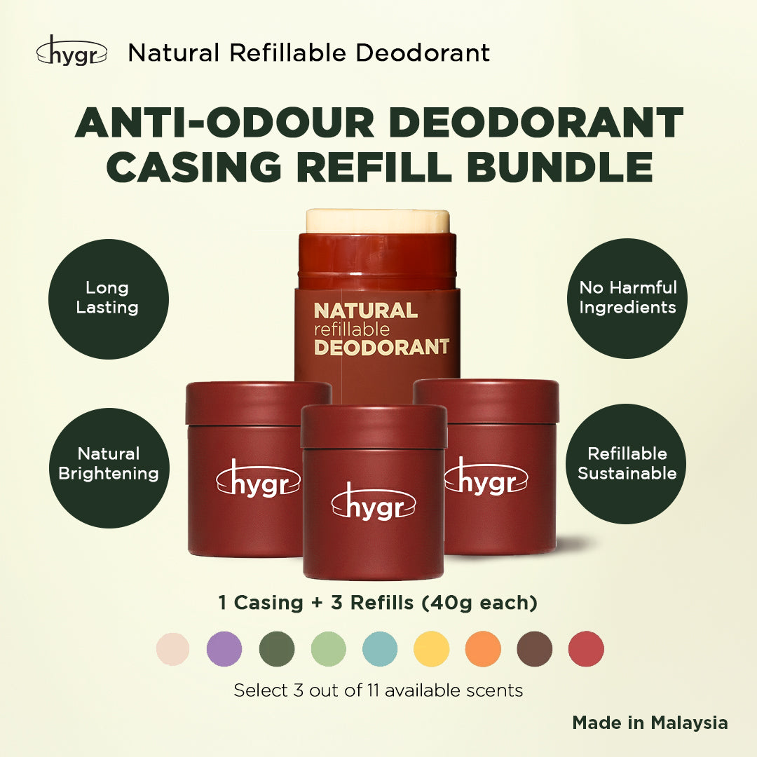 HYGR Natural Refillable Deodorant Refill Bundle [1 Case + 3 Refills]