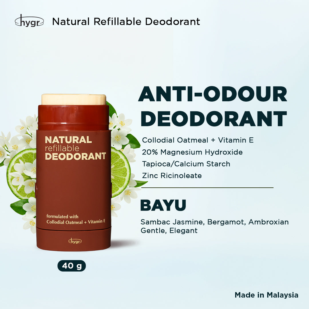 HYGR Smell Be Gone Natural Refillable Deodorant [1 Refill + 1 Case]