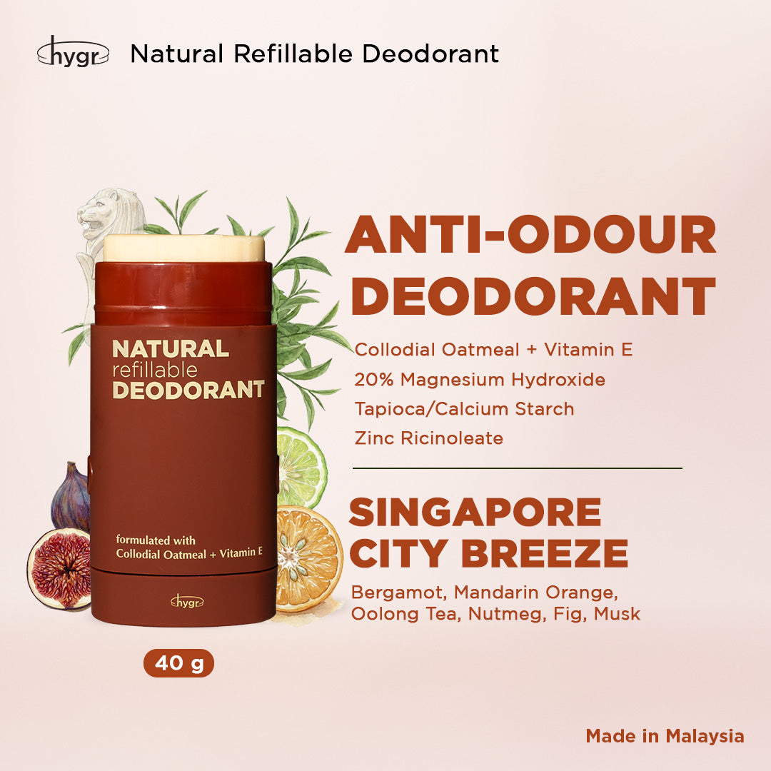HYGR Smell Be Gone Natural Refillable Deodorant [1 Refill + 1 Case]