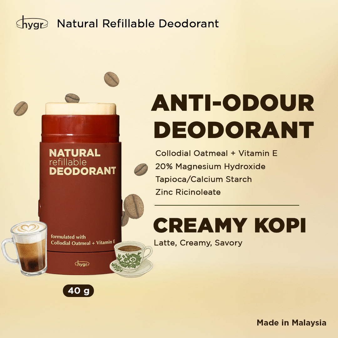 HYGR Smell Be Gone Natural Refillable Deodorant [1 Refill + 1 Case]