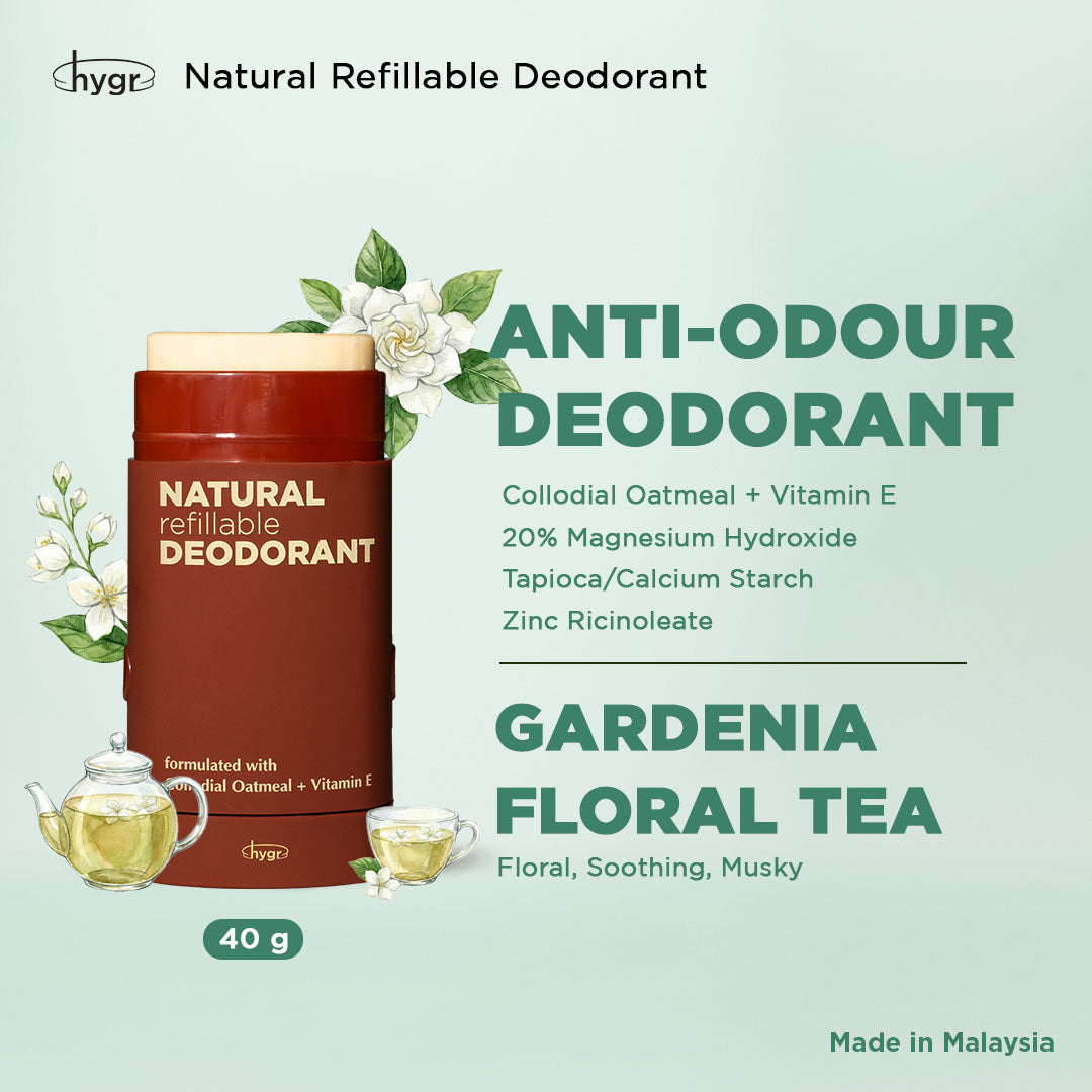 HYGR Smell Be Gone Natural Refillable Deodorant [1 Refill + 1 Case]